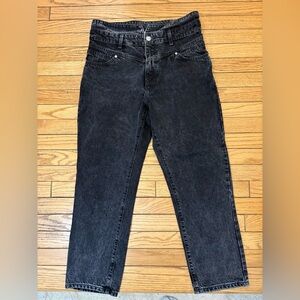 Mango women’s size 8 Black Washed Denim Jeans front V shaped straight 100%cotton